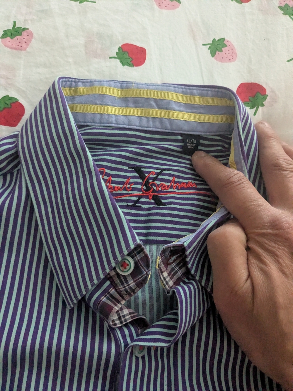 Robert Graham Purple Teal Striped Mens Shirt Size XL - Picture 2 of 7